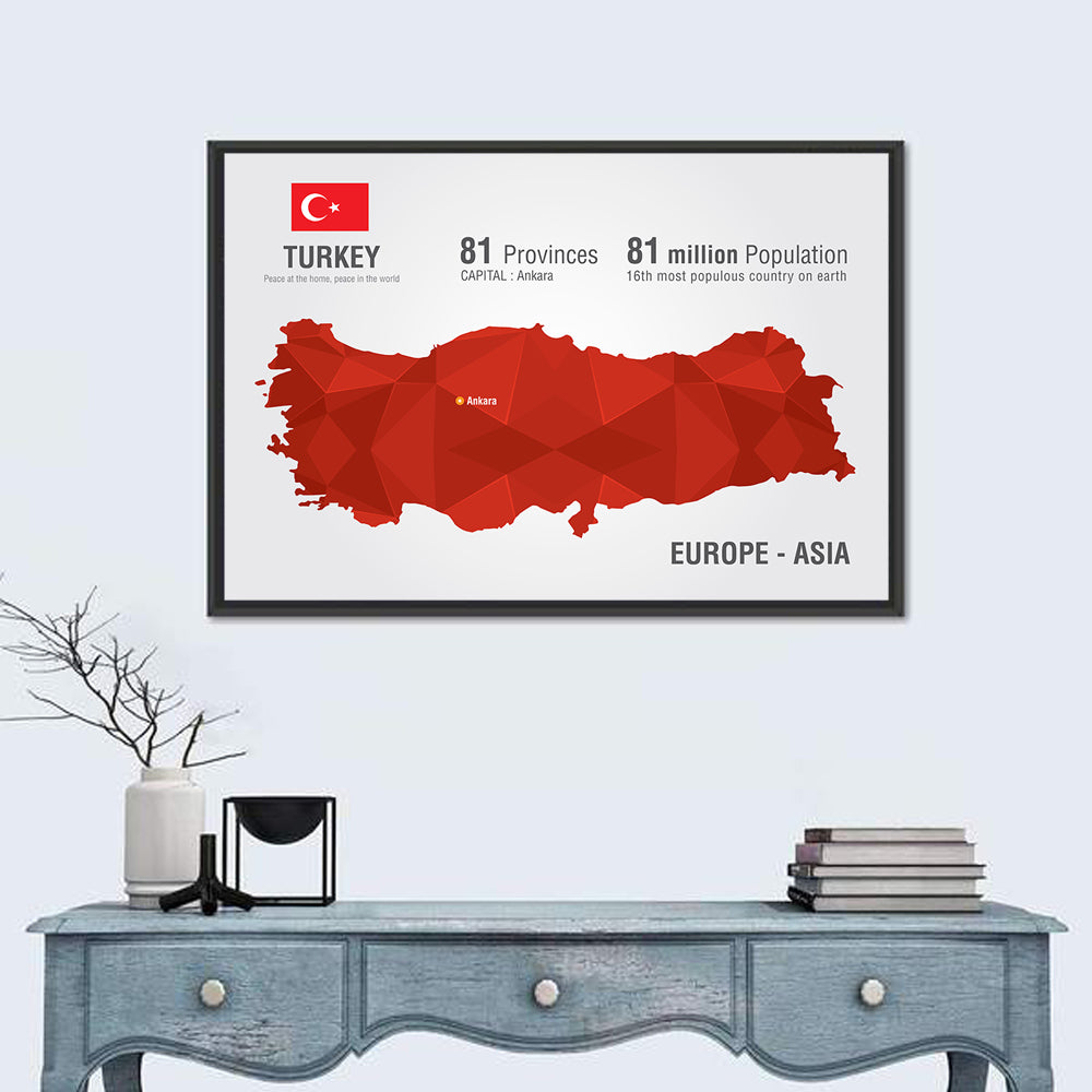 Turkey Map Infographic Wall Art in a room, landscape