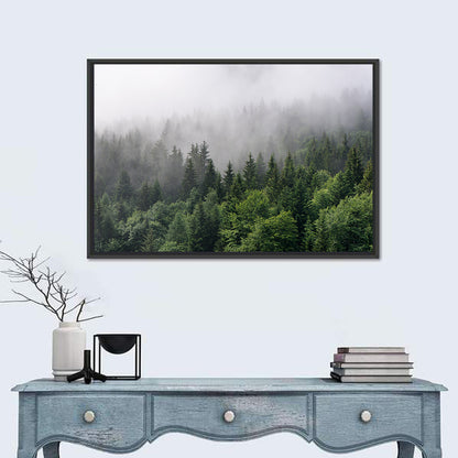 Misty Evergreen Forest Overview Wall Art