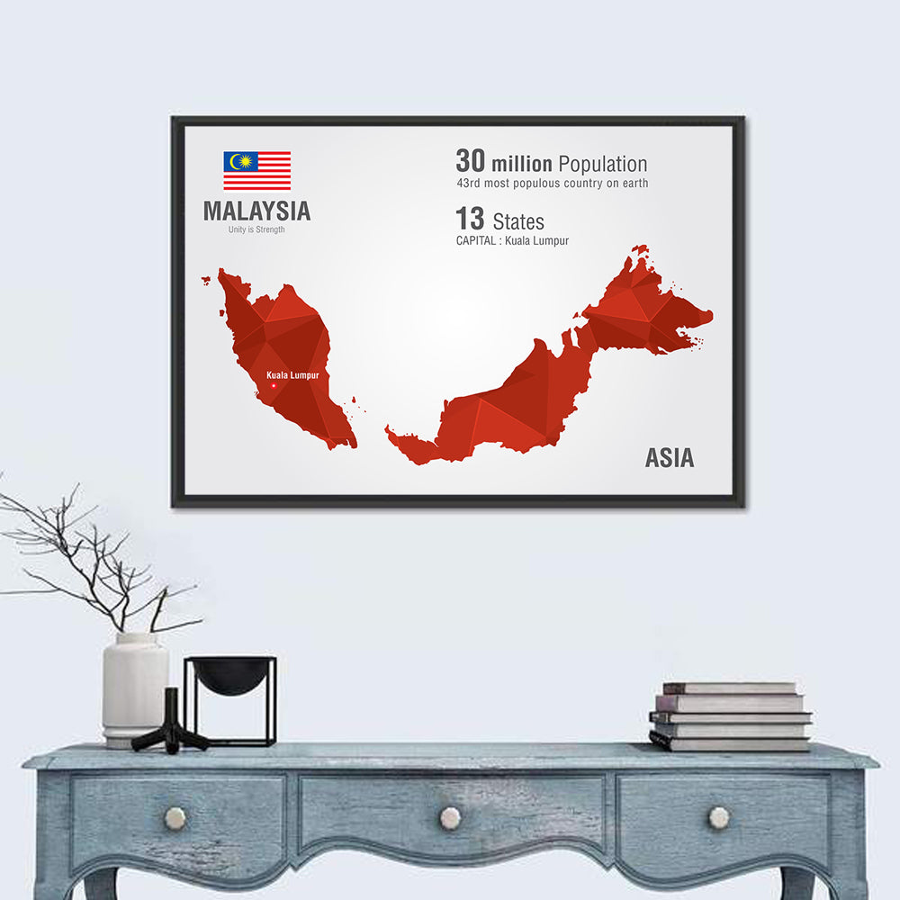 Malaysia Geometric Map Wall Art