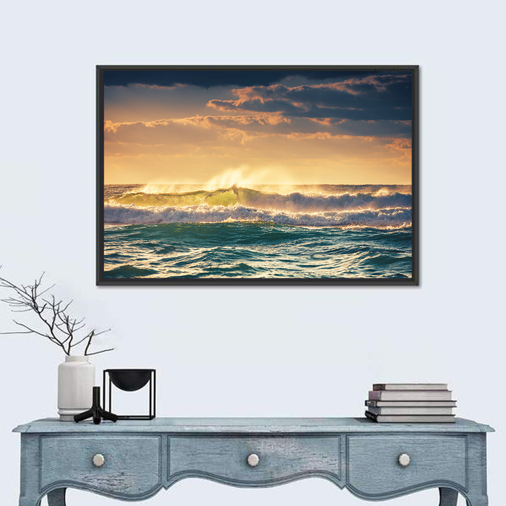 Golden Hour Breaking Waves Wall Art