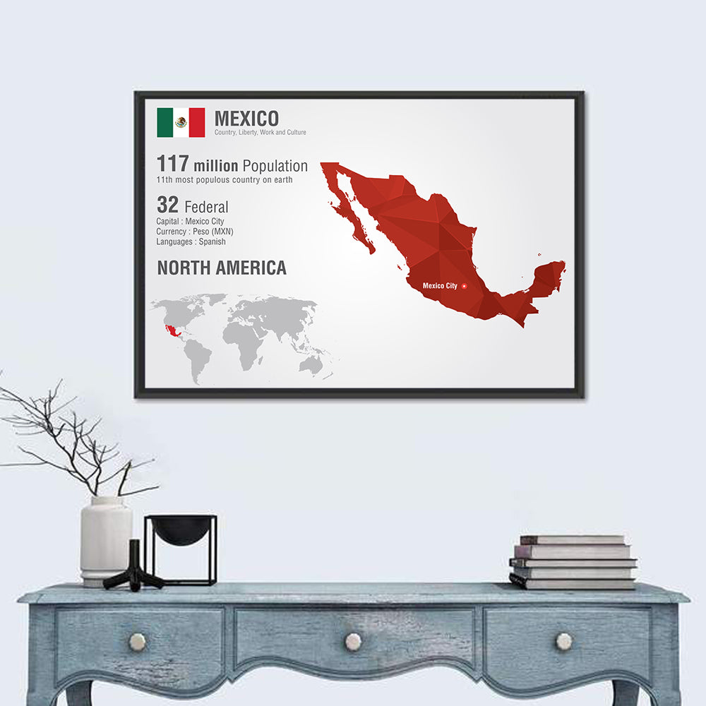 Mexico Geometric Map Wall Art in a room, landscape