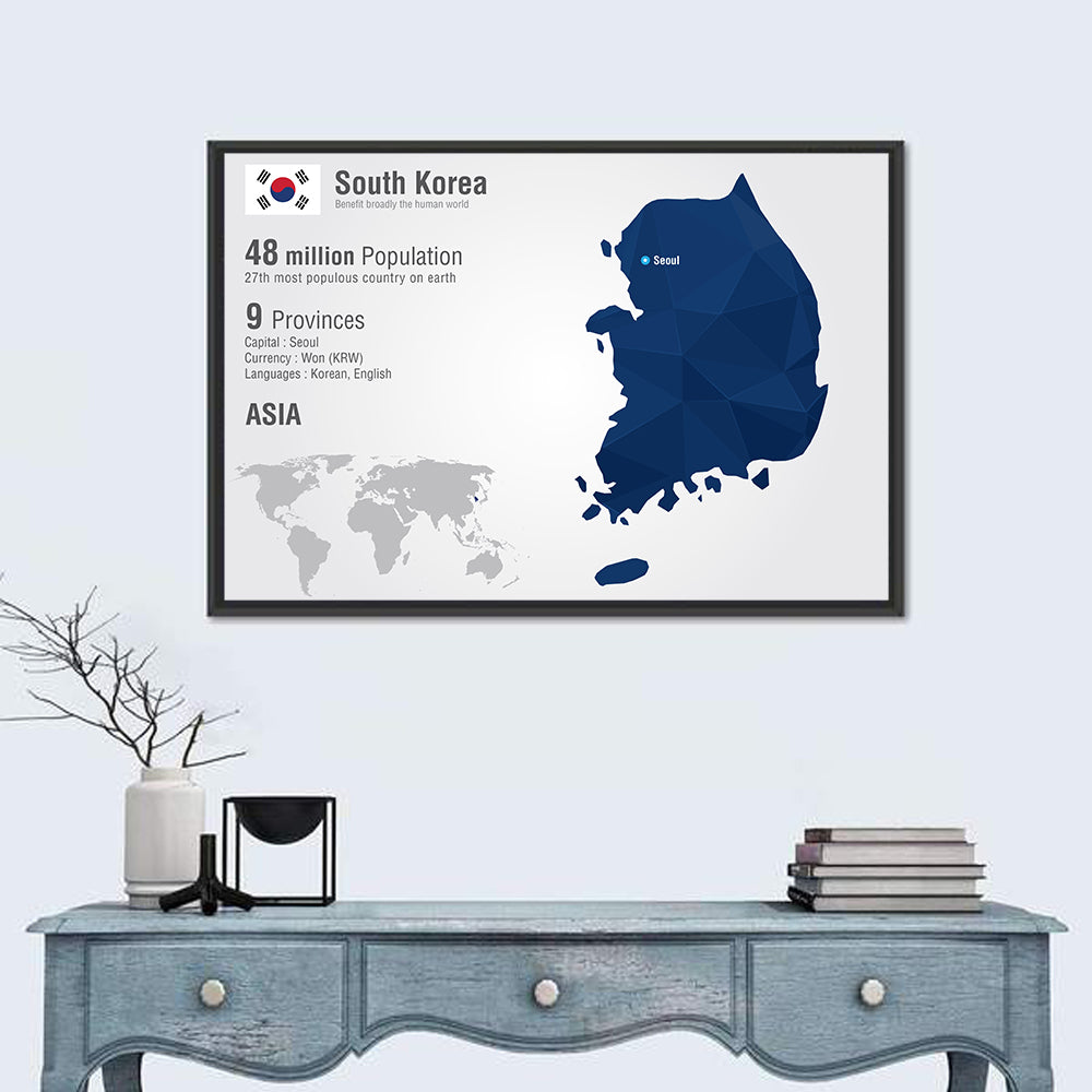 South Korea Infographic Map Wall Art in a room, landscape
