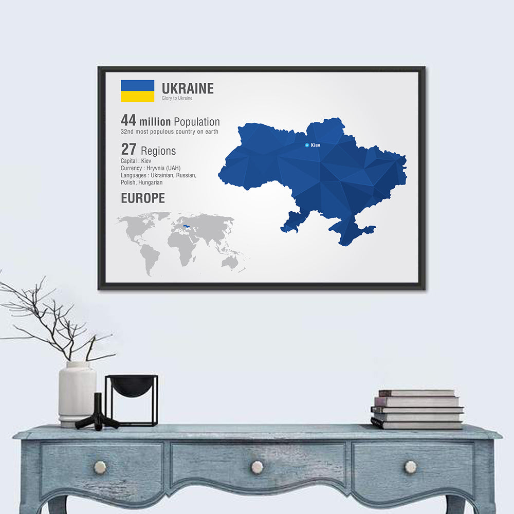 Stylized Ukraine Map Wall Art in a room, landscape
