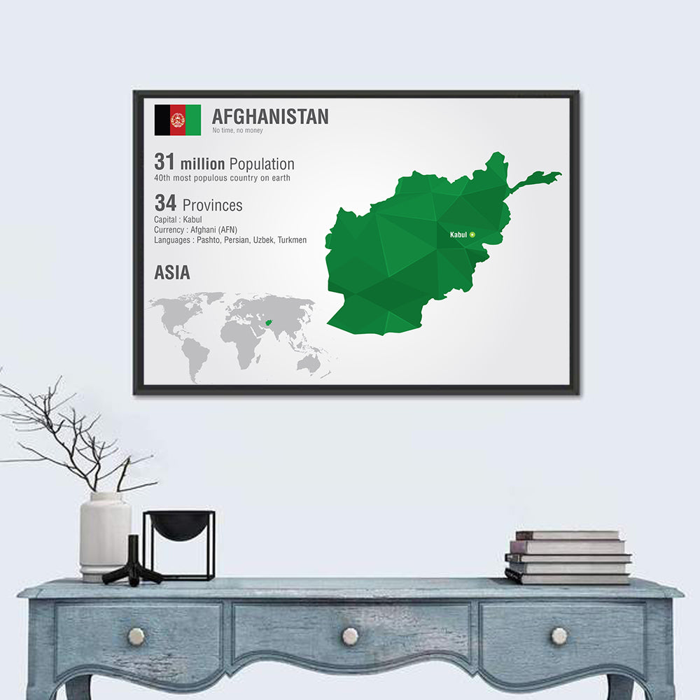 Polygonal Afghanistan Map Wall Art