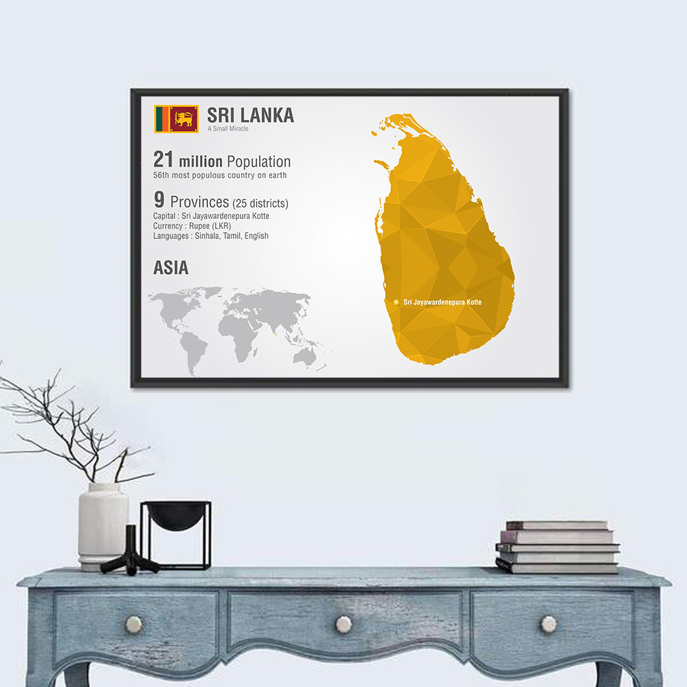 Sri Lanka Geometric Map Infographic Wall Art in a room, landscape