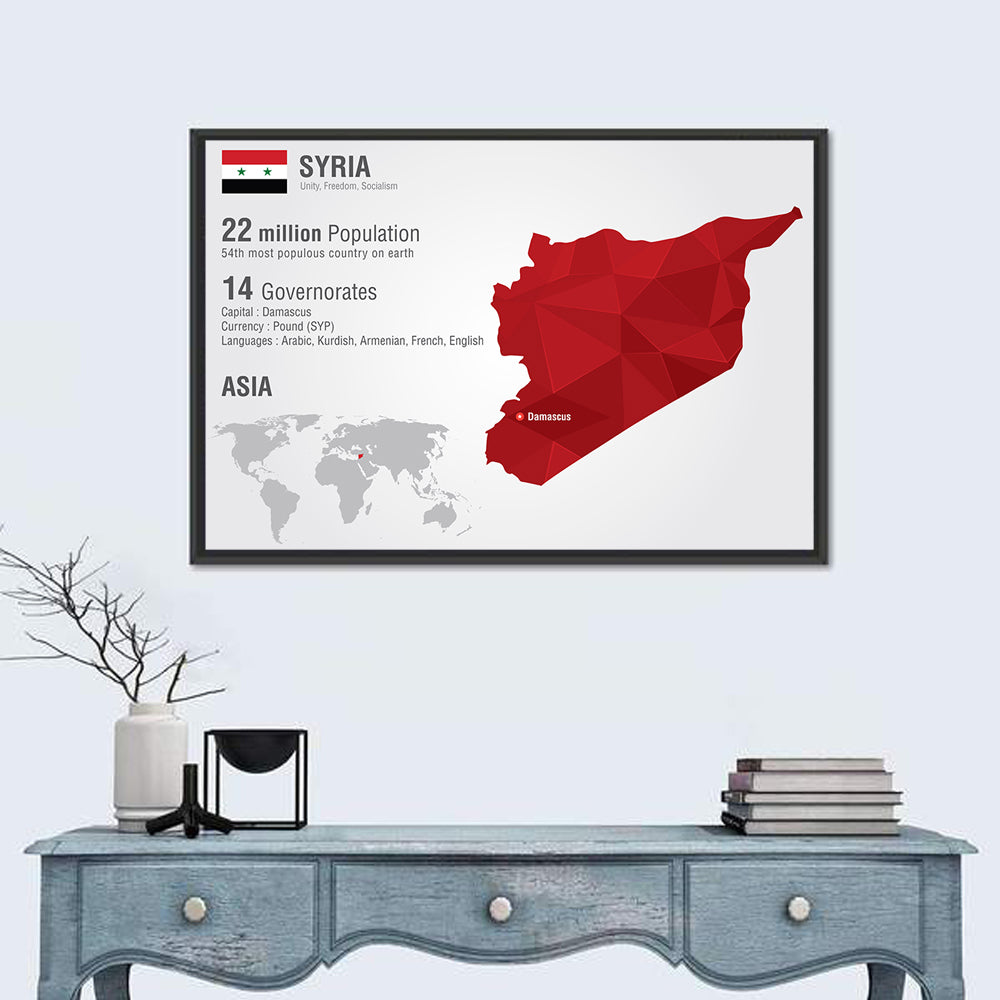 Syria Geometric Map Wall Art in a room, landscape