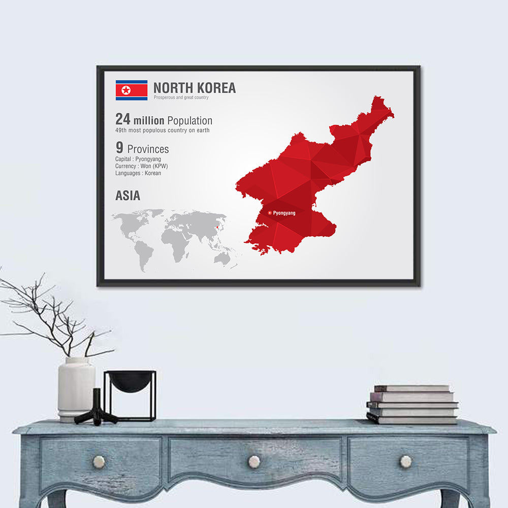North Korea Geometric Map Wall Art in a room, landscape