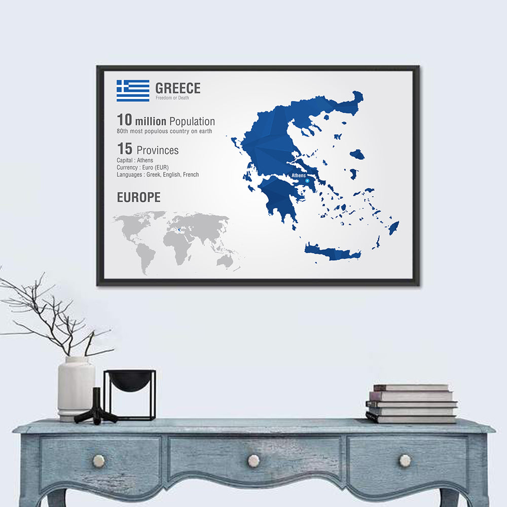Low-poly Map of Greece Wall Art