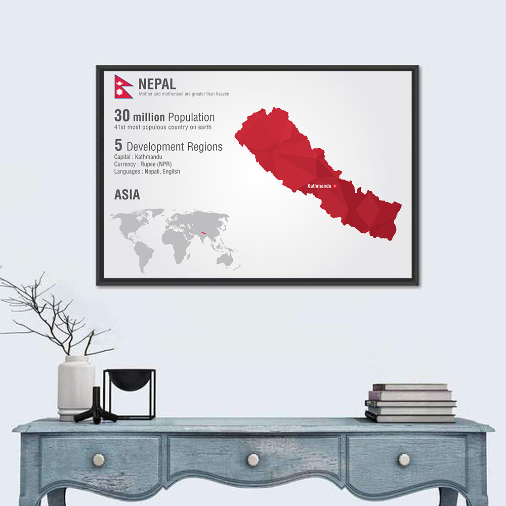Polygonal Map of Nepal Wall Art in a room, landscape