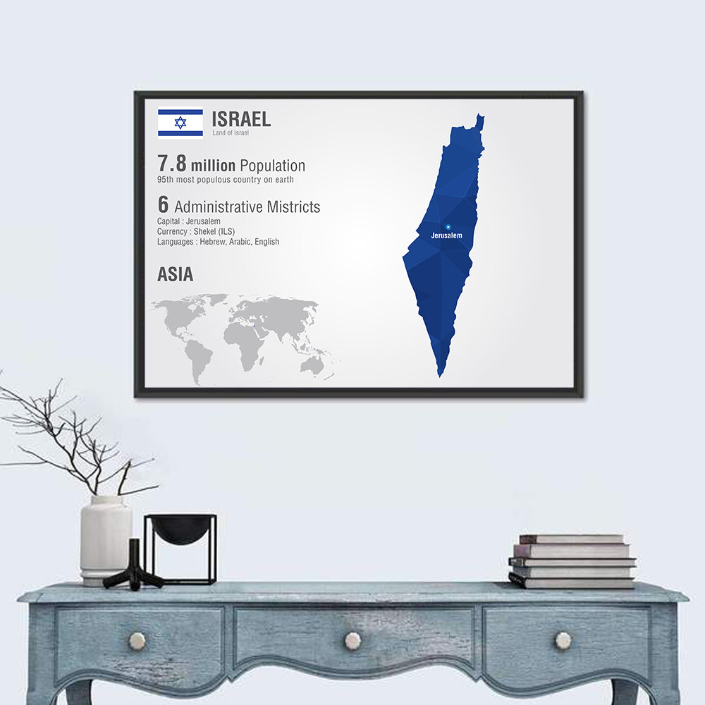 Israel Geometric Map Wall Art in a room, landscape