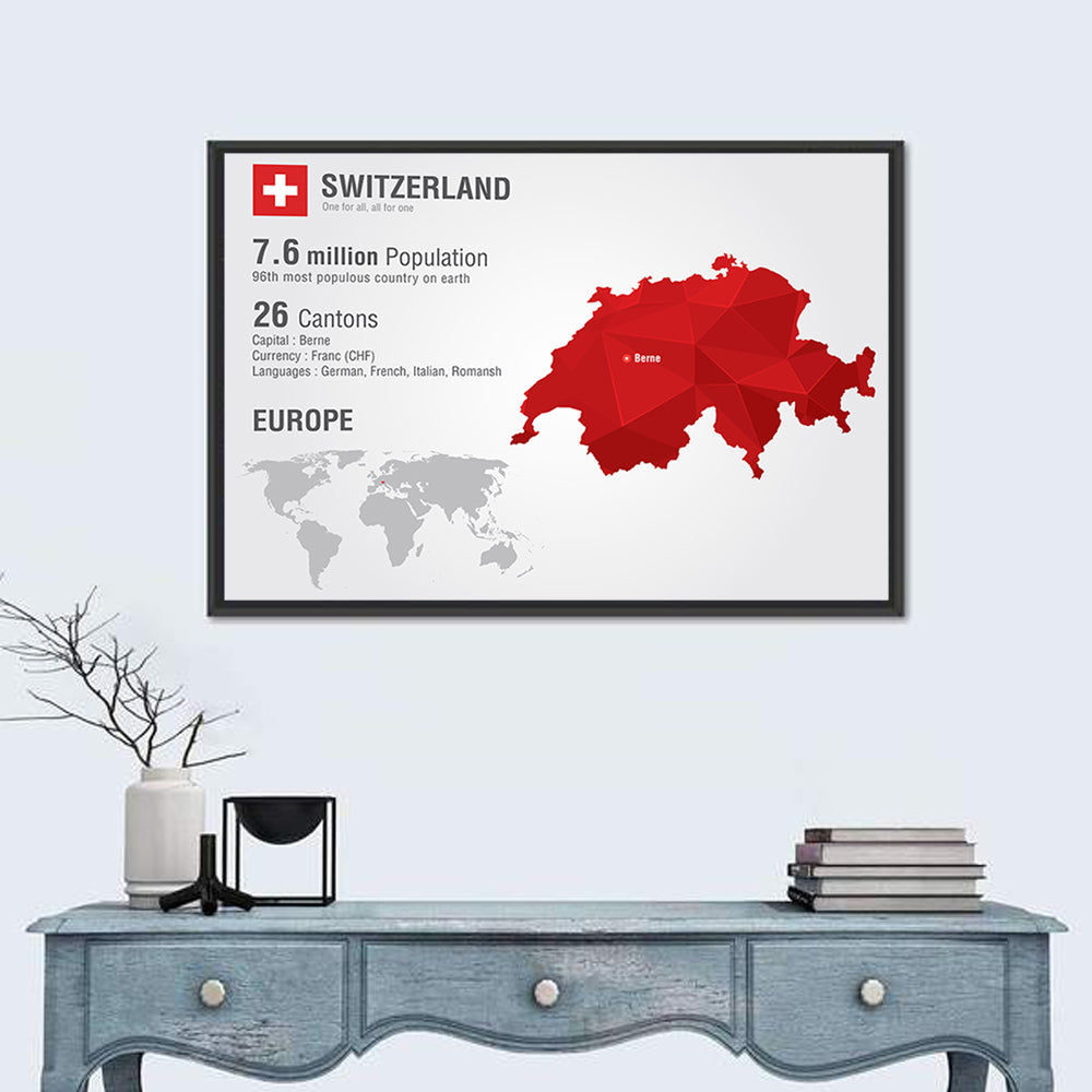 Switzerland Low-poly Map Wall Art
