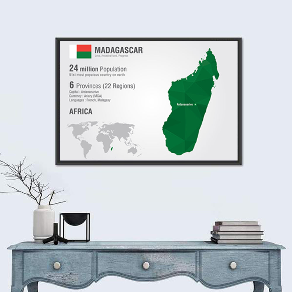 Madagascar Geometric Map Wall Art in a room, landscape