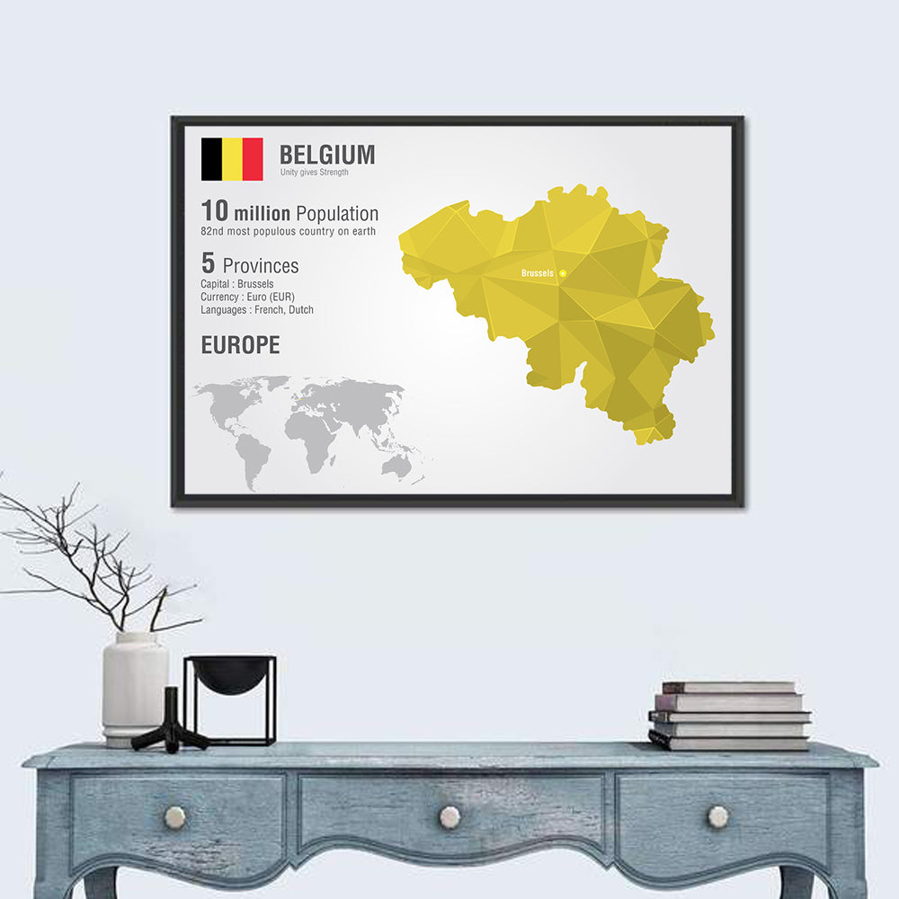 Belgium Geometric Map Wall Art in a room, landscape