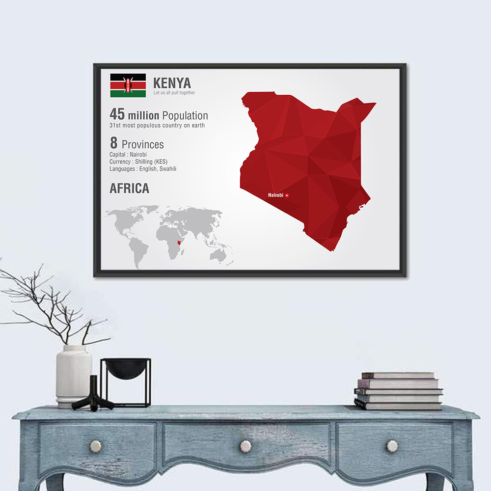 Geometric Map of Kenya Wall Art in a room, landscape