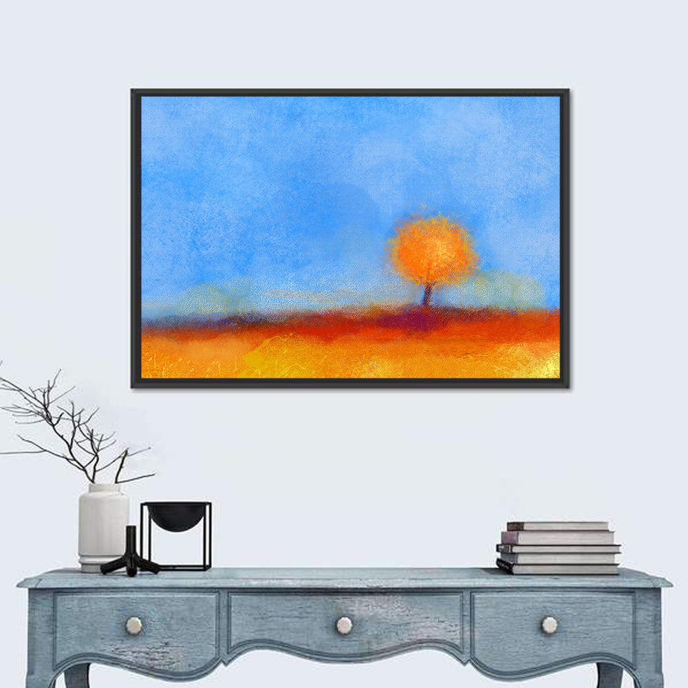 Golden Hour Lone Tree Wall Art in a room, landscape
