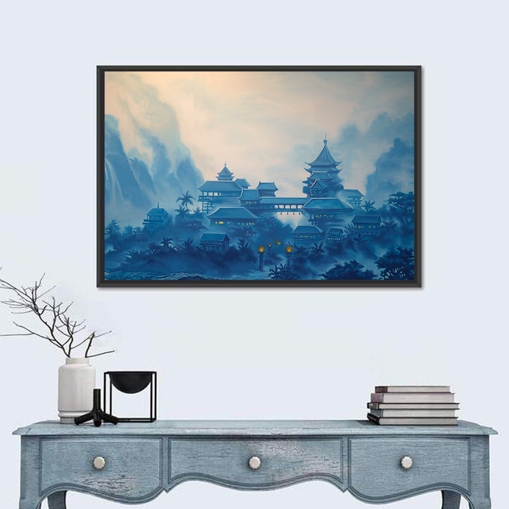 Misty Chinese Mountain Temple Wall Art