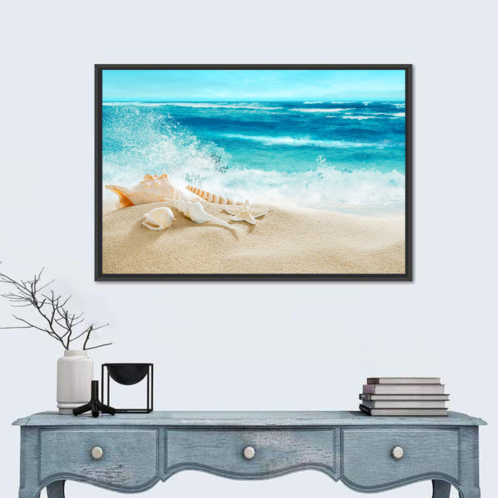 Seashells and Splashing Waves Wall Art