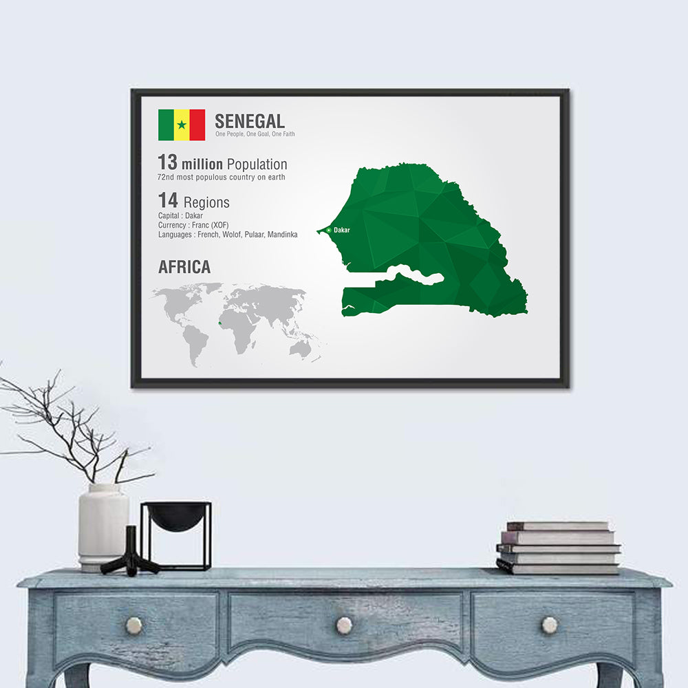 Senegal Map with Flag Wall Art in a room, landscape