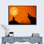 Howling Wolf Under Full Moon Wall Art
