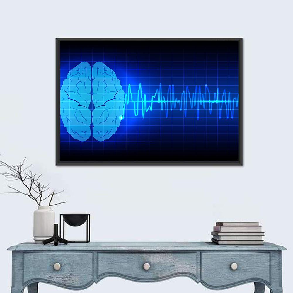 Glowing Brain Wave Visualization Wall Art in a room, landscape