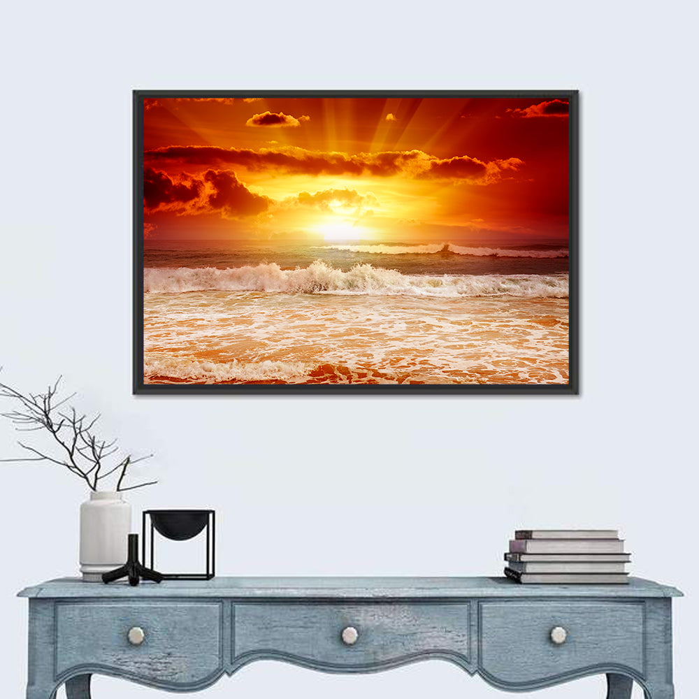 Golden Sunset Over Ocean Waves Wall Art