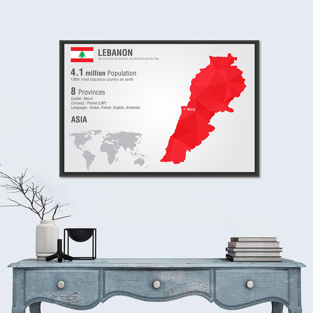 Lebanon Geometric Map Wall Art in a room, landscape