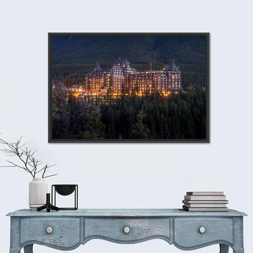 Fairmont Banff Springs at Dusk Wall Art in a room, landscape
