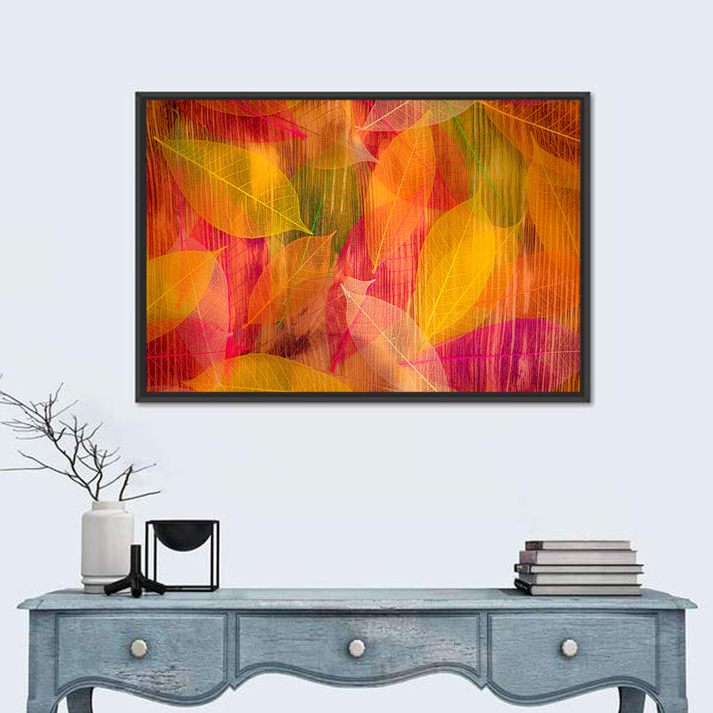 Translucent Autumn Leaf Veins Wall Art in a room, landscape