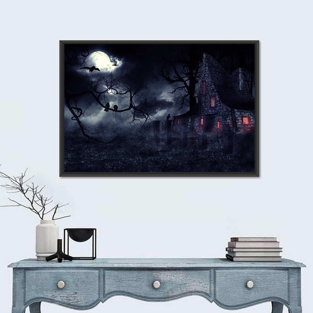 Haunted House Under Full Moon Wall Art