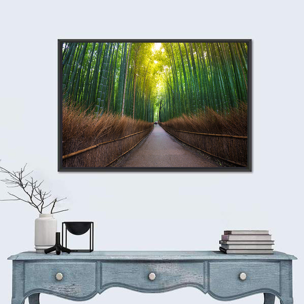 Kyoto Bamboo Forest Wall Art in a room, landscape
