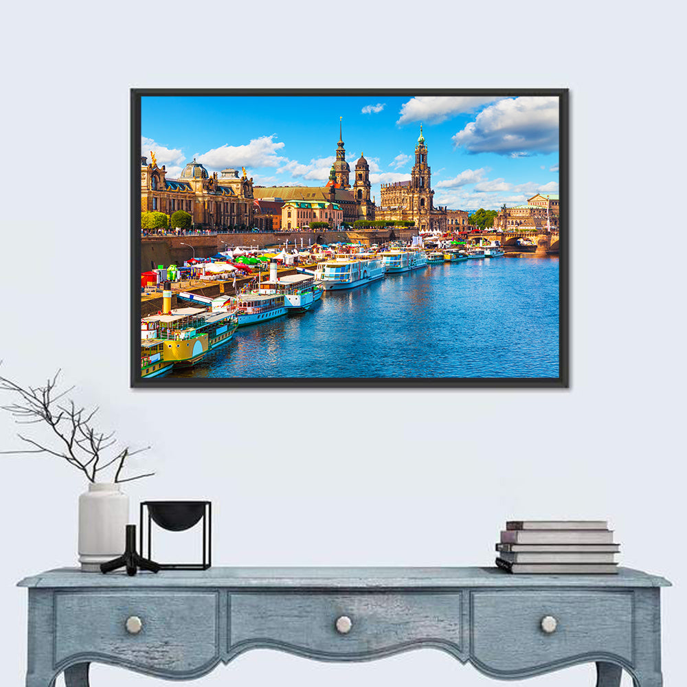 Dresden Elbe River Embankment Wall Art in a room, landscape