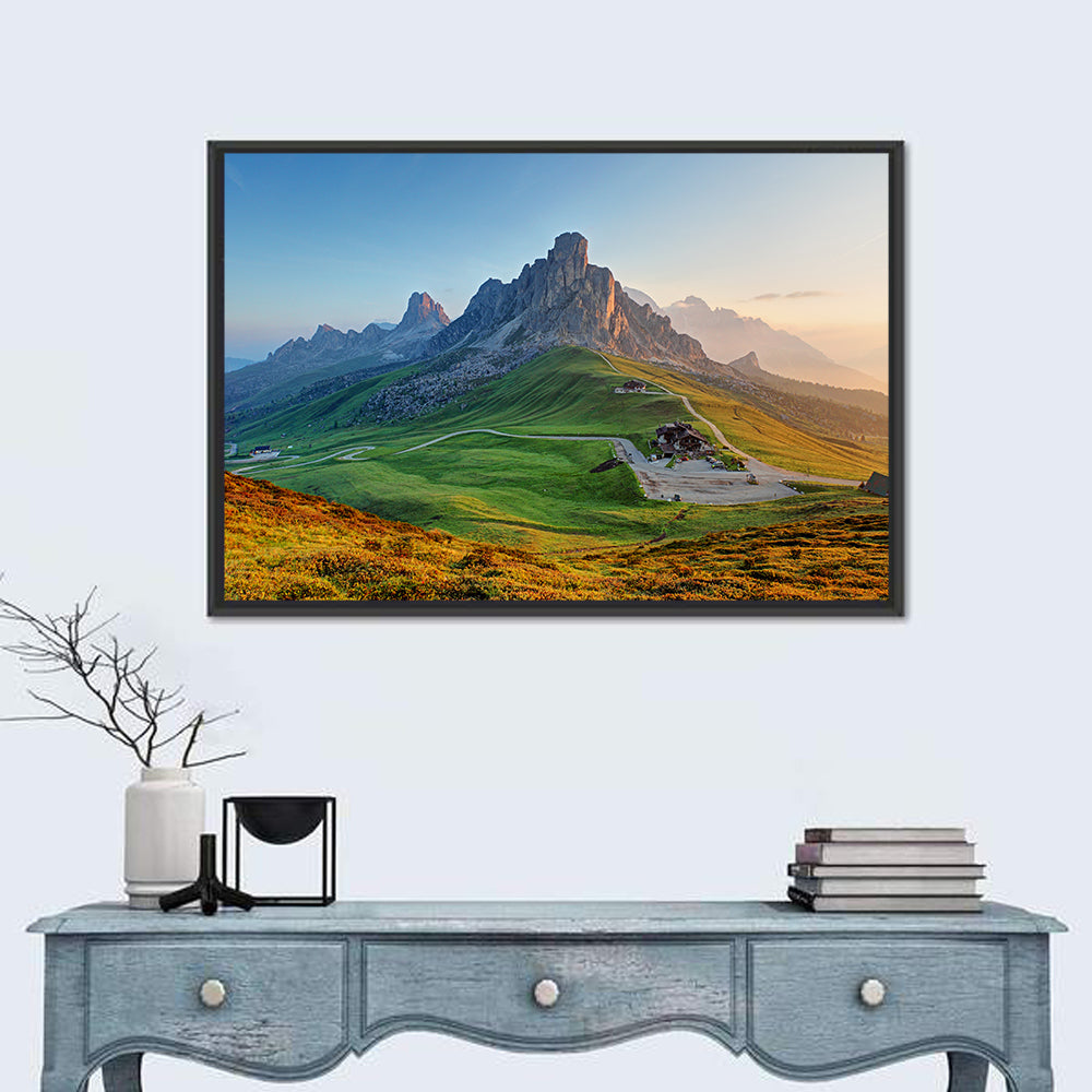 Passo Giau Dolomites Valley Wall Art in a room, landscape