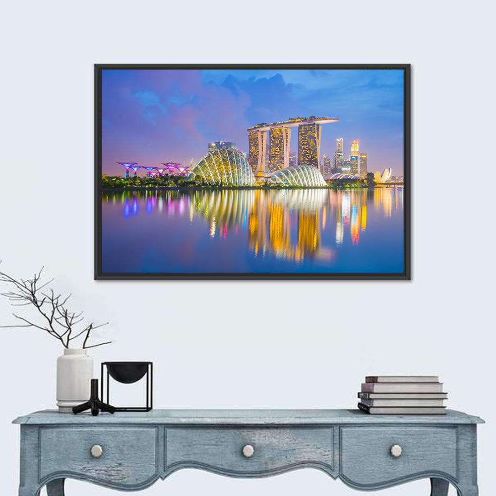 Singapore Skyline at Twilight Wall Art in a room, landscape