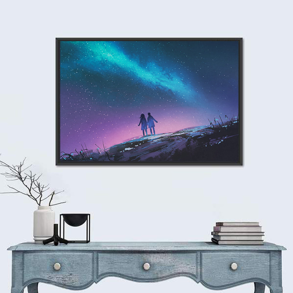 Milky Way Nightscape with Silhouetted Couple Wall Art in a room, landscape
