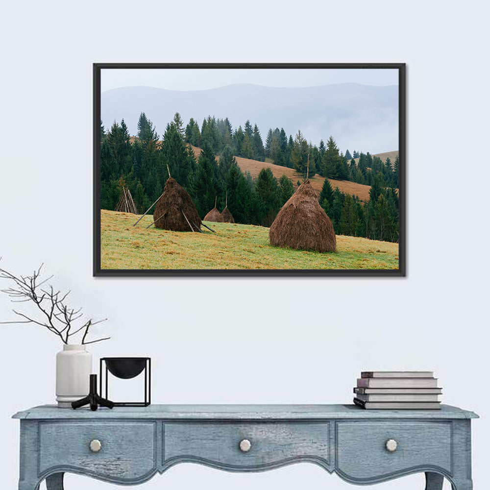 Haystacks in Mountain Village Wall Art