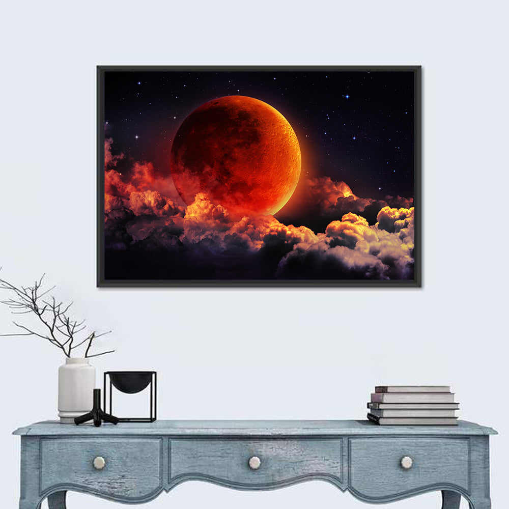 Blood Moon Eclipse Wall Art in a room, landscape