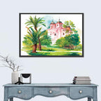 Pink House in Garden Illustration Wall Art