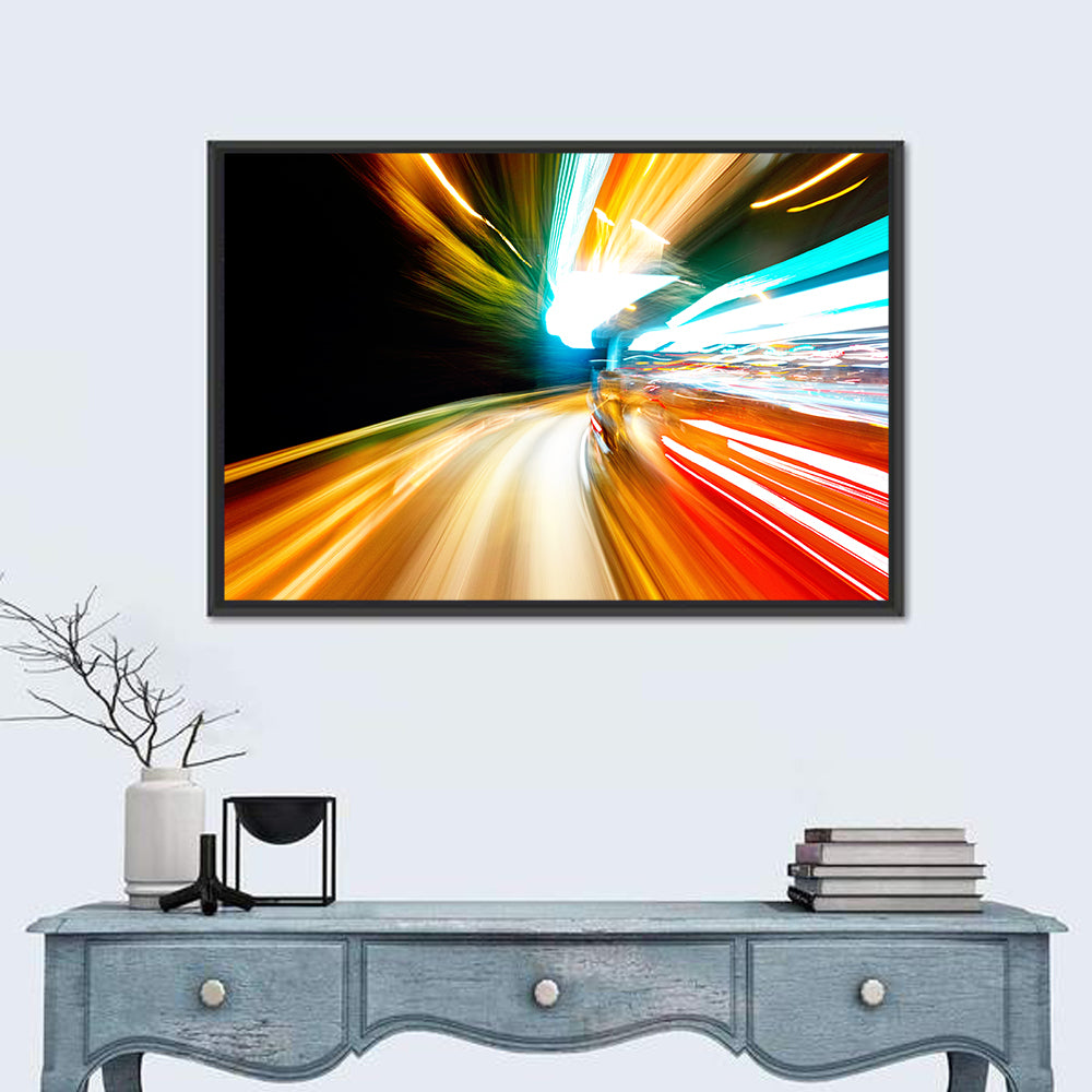 Night Traffic Light Trails Wall Art in a room, landscape