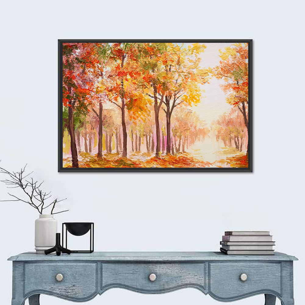 Colorful Autumn Forest Wall Art in a room, landscape