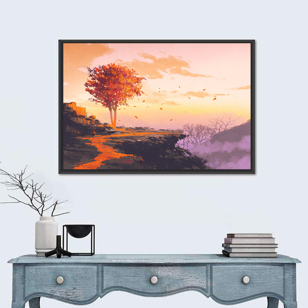 Melting Autumn Tree on Cliff Wall Art