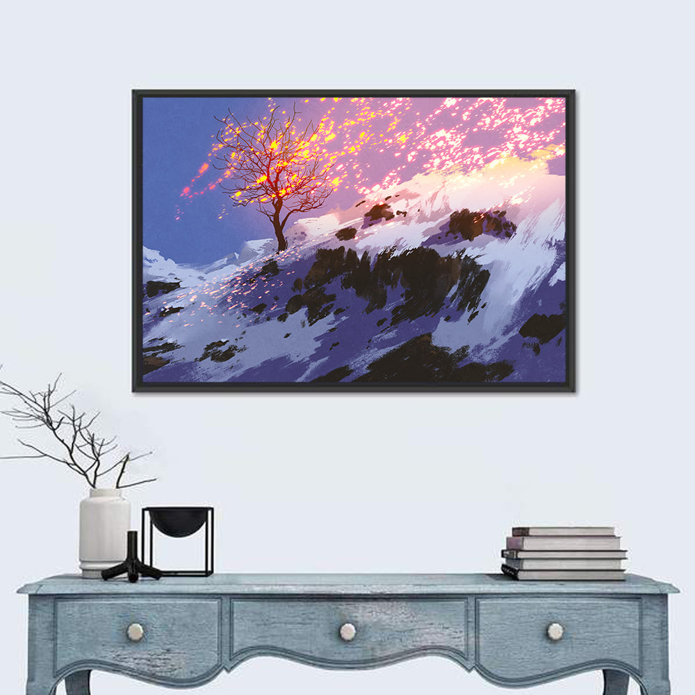 Bare Tree in Winter Wall Art in a room, landscape