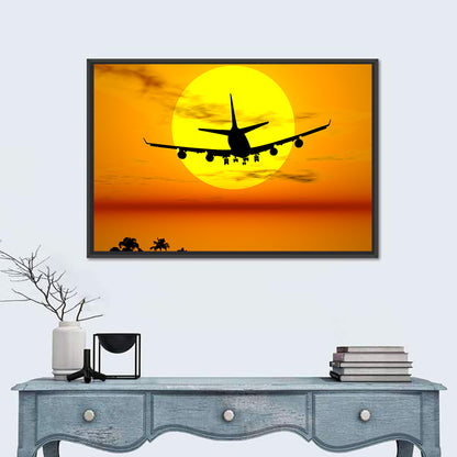 Airplane Silhouette at Sunset Wall Art