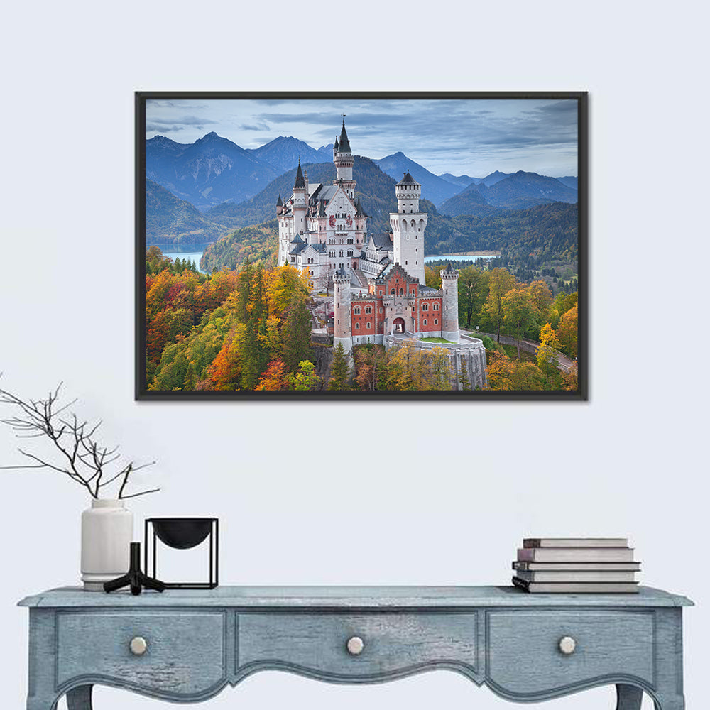 Neuschwanstein Castle in Autumn Wall Art in a room, landscape