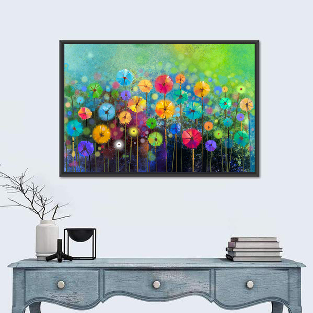Stylized Flower Meadow Watercolor Wall Art in a room, landscape