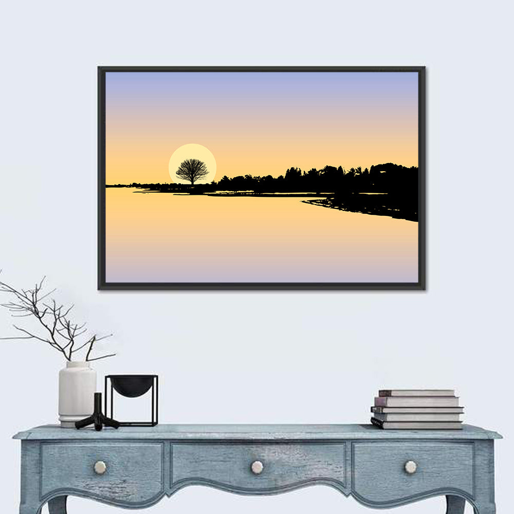 Lone Tree Sunset Over Lake Wall Art