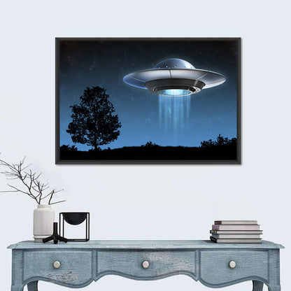 Ufo Over Silhouetted Grassland Wall Art