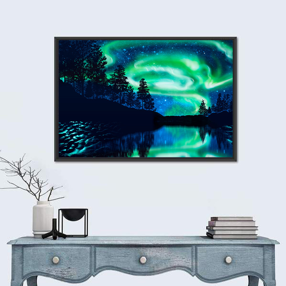 Northern Lights Over Mountain Lake Wall Art