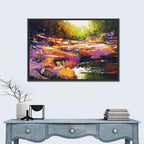 Autumn Stream with Textured Rocks Wall Art