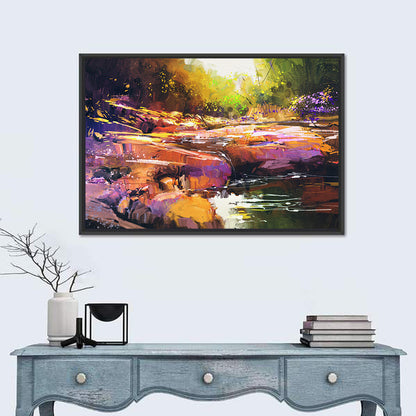 Autumn Stream with Textured Rocks Wall Art