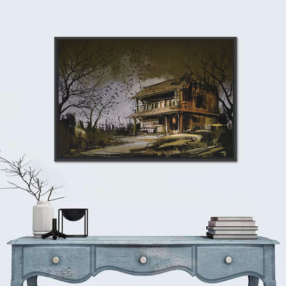 Halloween House at Dusk Wall Art